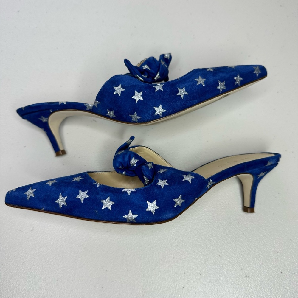 J. CREW Sophia Blue Suede Silver Star Accent Low Heel Mules Women’s Size 8.5 - Picture 4 of 8